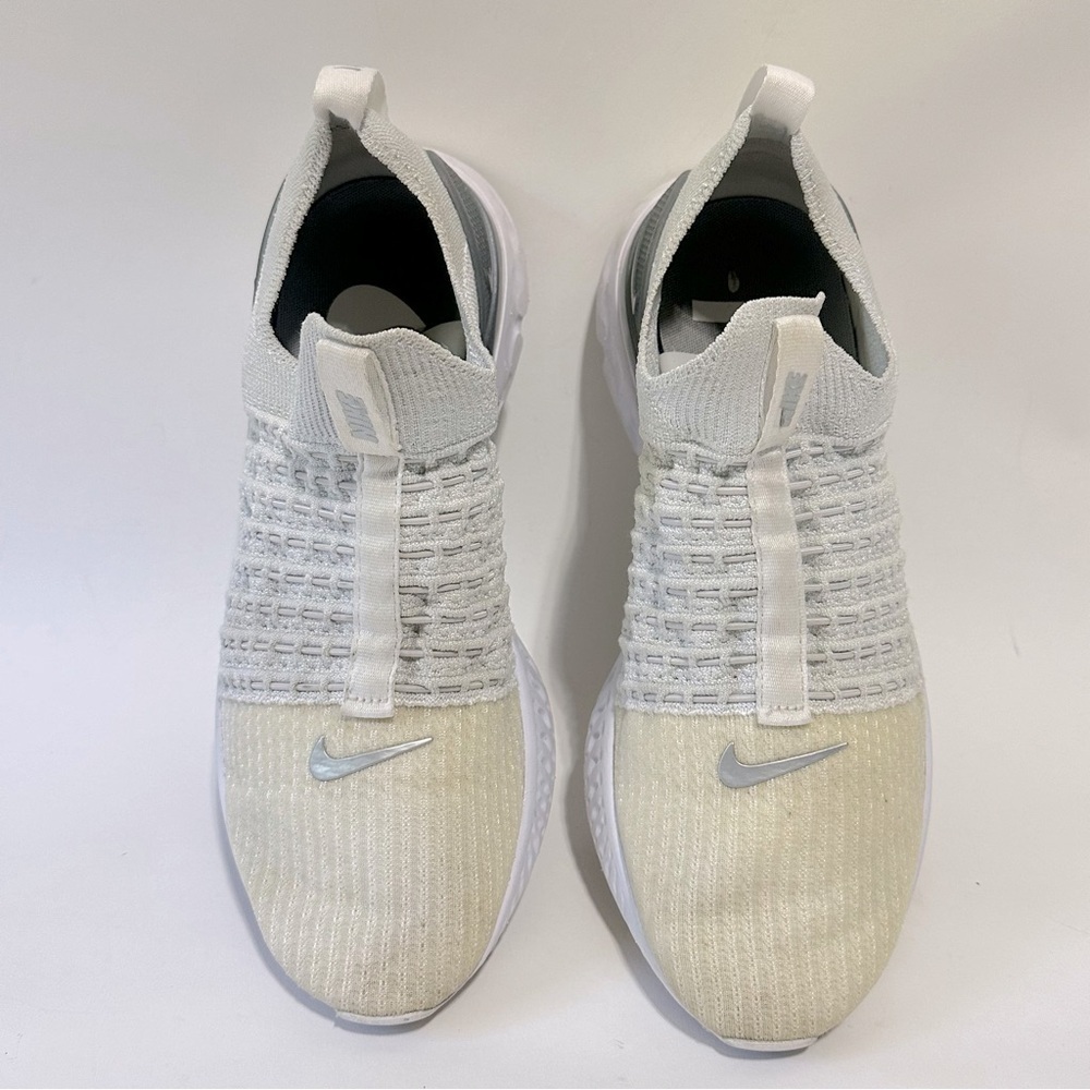 Nike React Phantom Run Flyknit 2 White Silver running pull on sneakers - Picture 5 of 12